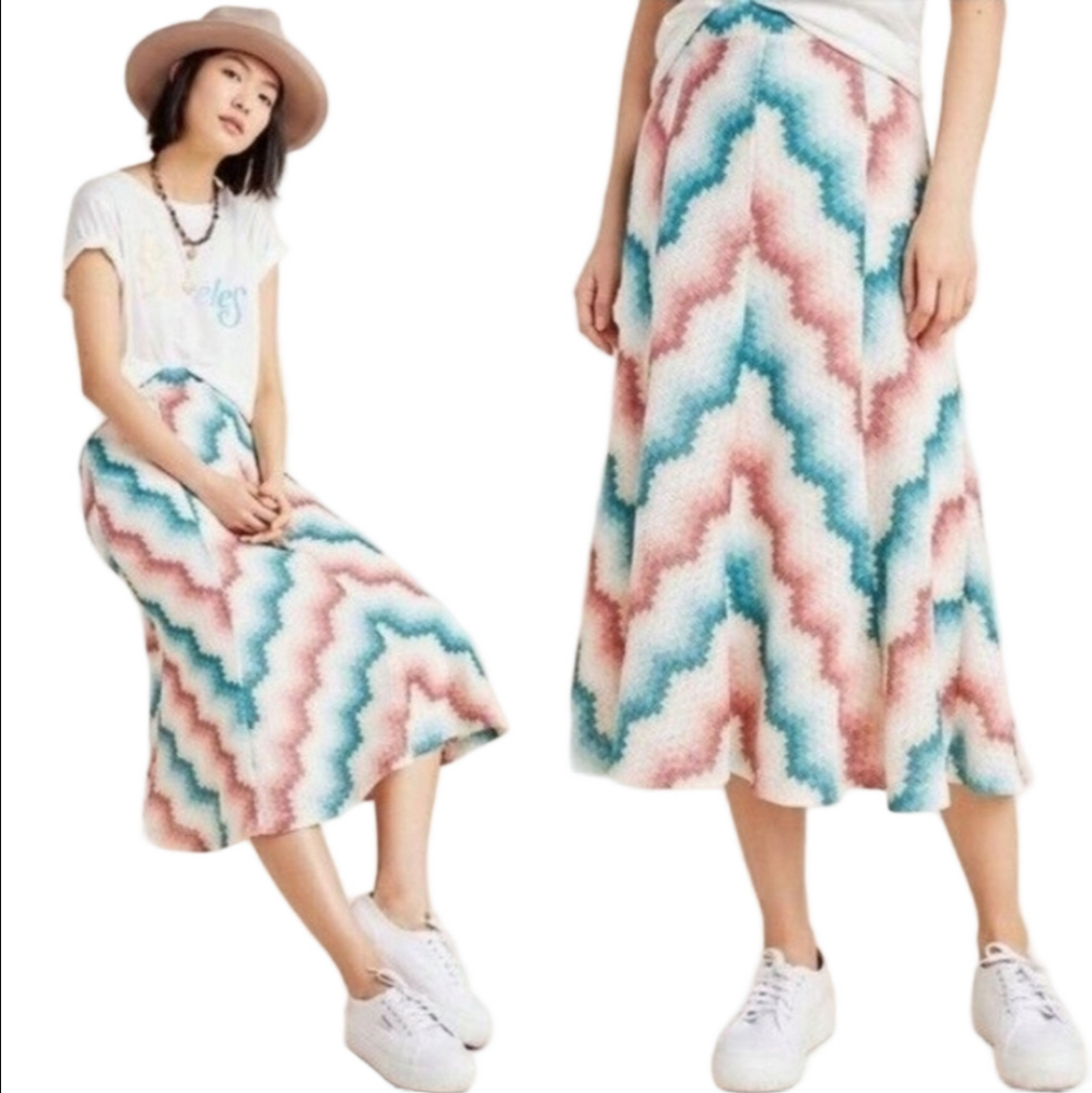 Maeve by Anthropologie midi lace lined zig zag patern A line chevron knit skirt